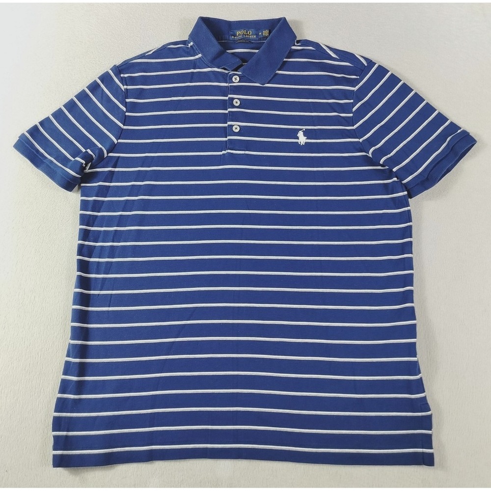 Polo Ralph Lauren Polo Shirt Mens Medium Blue Stripe Classic Fit Pony Preppy